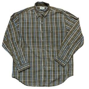 Guess Jeans Vintage Plaid Cotton Brown Button Down Shirt USA Men's Size Large